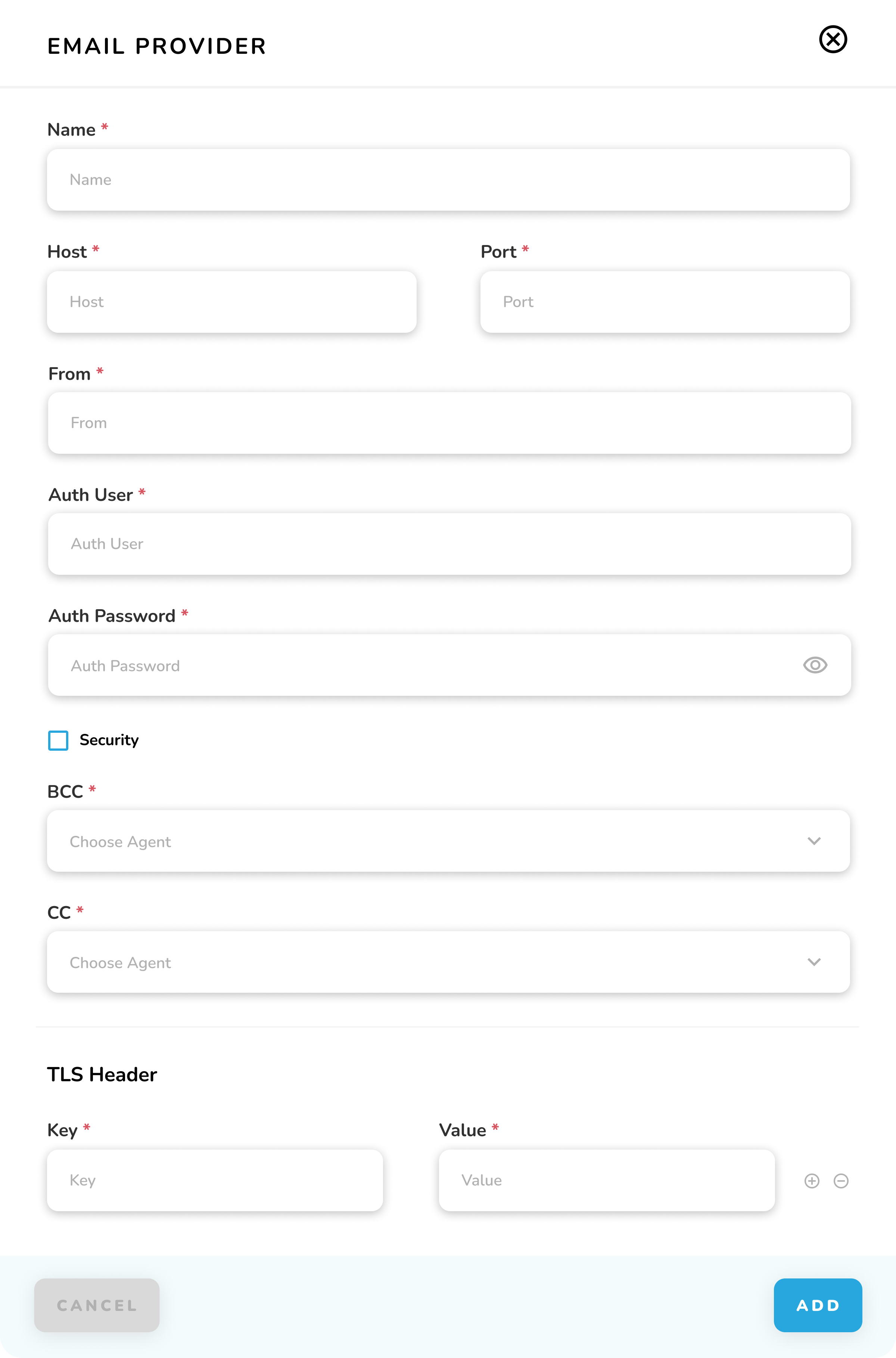 Email Provider - Add Popup